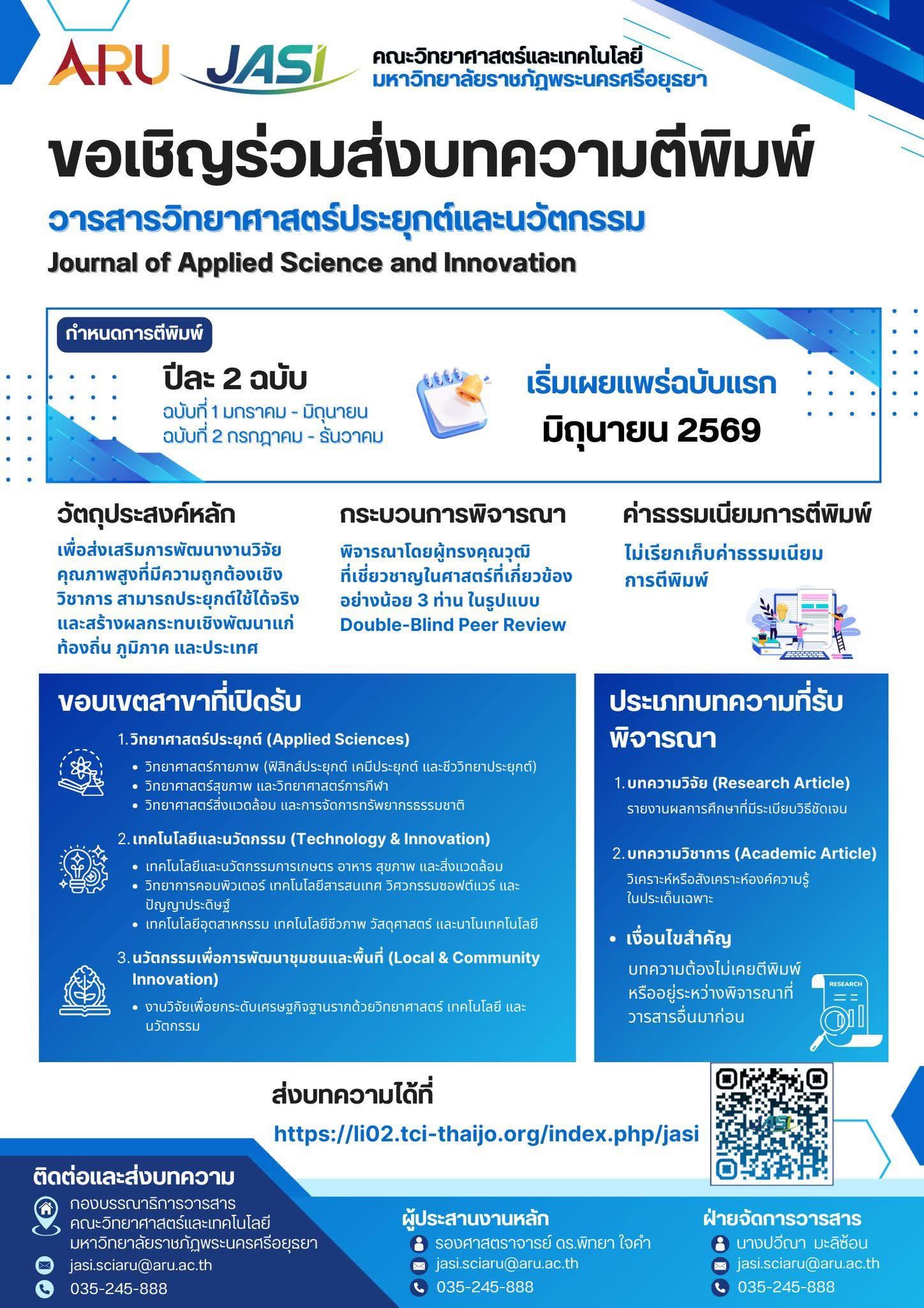 📝 OPEN CALL FOR PAPERS: เชิญชวนส่งผลงานวิจัยและบทความวิชาการสู่วารสาร JSAI (ไม่มีค่าธรรมเนียม)
