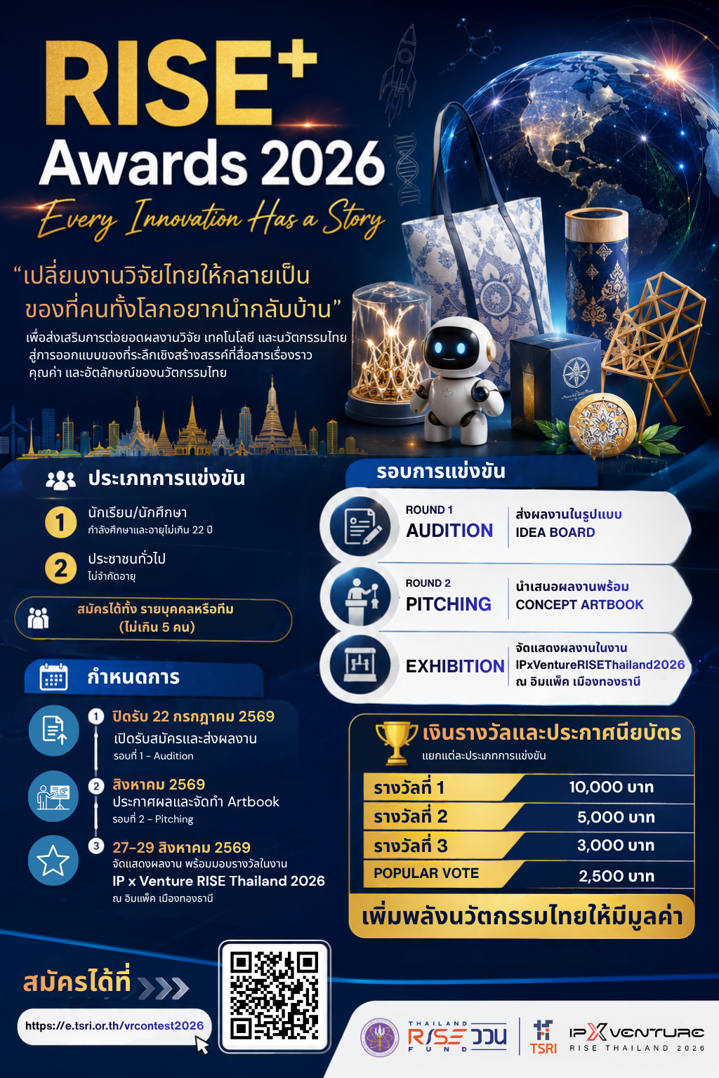 สกสว. ชวนส่งผลงานประกวดรางวัล “RISE+ Awards 2026” เปลี่ยนงานวิจัยไทยให้เป็นของที่ระลึกระดับโลก