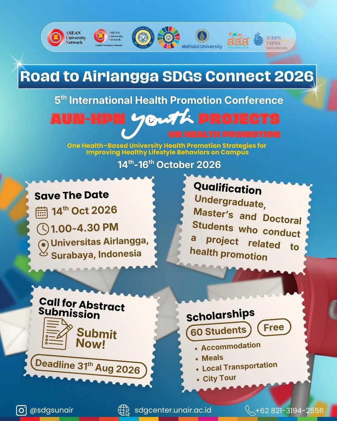 🌏 โอกาสระดับนานาชาติมาถึงแล้ว! ขอเชิญชวนนักศึกษาส่งผลงานเข้าร่วม AUN-HPN Youth Projects on Health Promotion (Road to Airlangga SDGs Connect 2026)